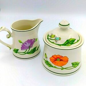 🍑HP! Creamer & Sugar Villeroy & Boch. "Amapola" Made in W. Germany. Vintage